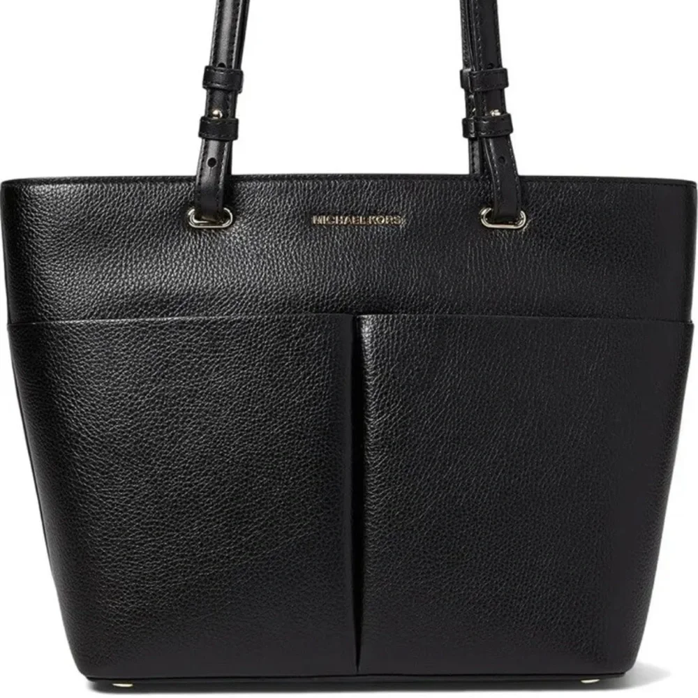 Michael Kors Bedford Black Pebbled Leather Medium Pocket Tote Shoulder